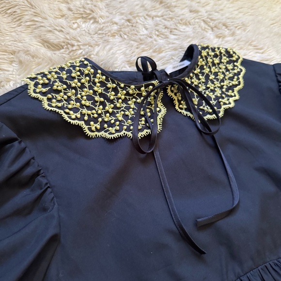 Cecilie Bahnsen Mie Embroidered-Collar Cotton-Poplin Blouse in black - Size 8 - Picture 5 of 8